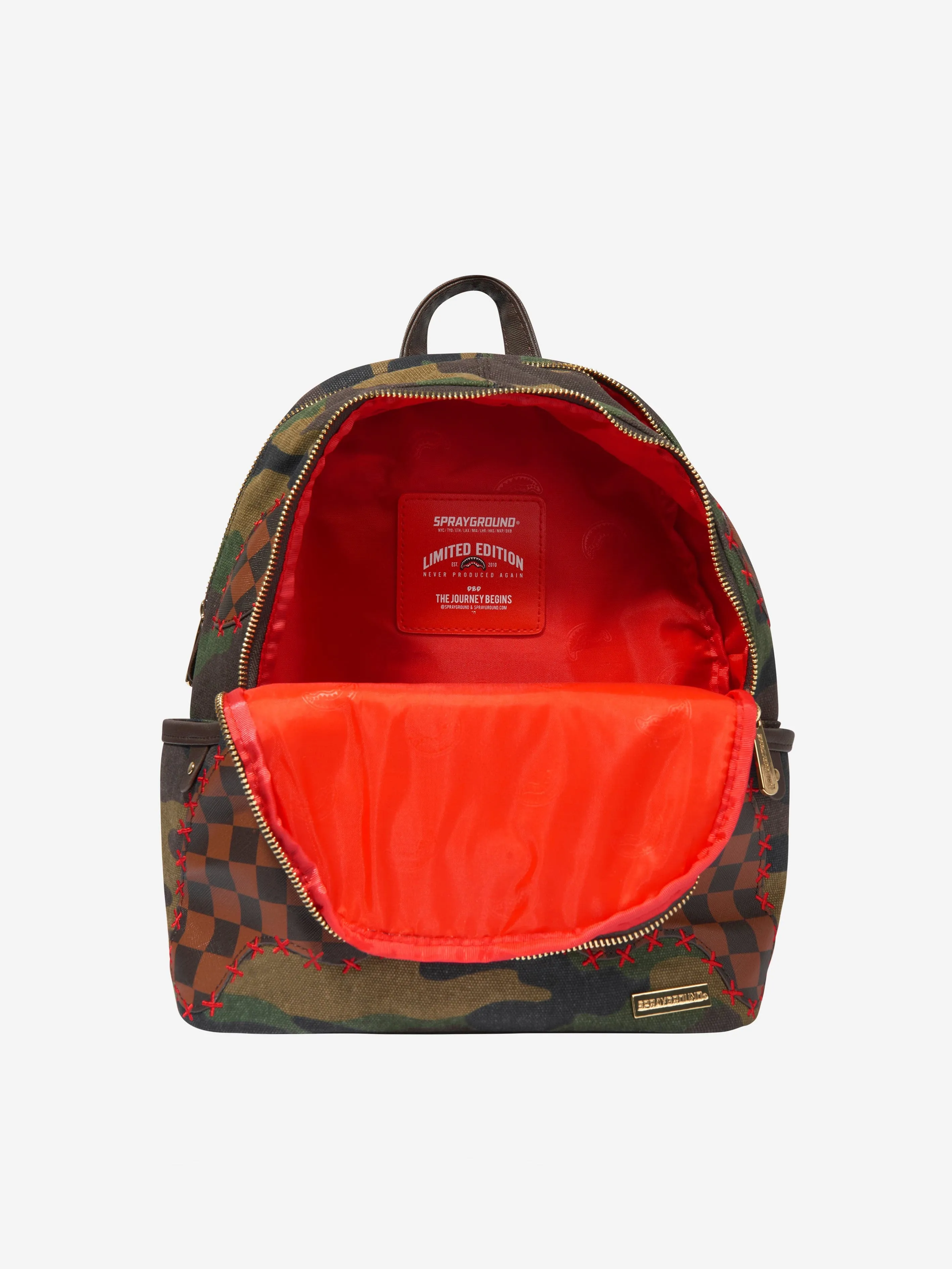 Sprayground Kids Camo Shark Shape Check Savage Backpack in Green