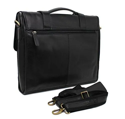 STARHIDE 15.5" Laptop Genuine VT Leather Top Handle Shoulder Messenger Travel Bag Adjustable Strap 525 Black