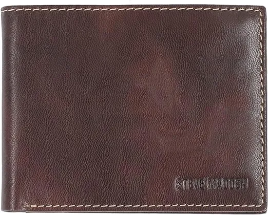 Steve Madden Men's Leather Wallet RFID Wallet Extra Capacity Attached Flip Pockets