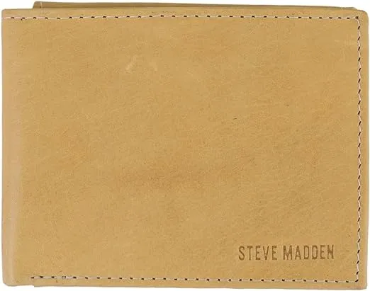 Steve Madden Men's Leather Wallet RFID Wallet Extra Capacity Attached Flip Pockets