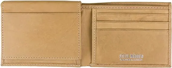 Steve Madden Men's Leather Wallet RFID Wallet Extra Capacity Attached Flip Pockets