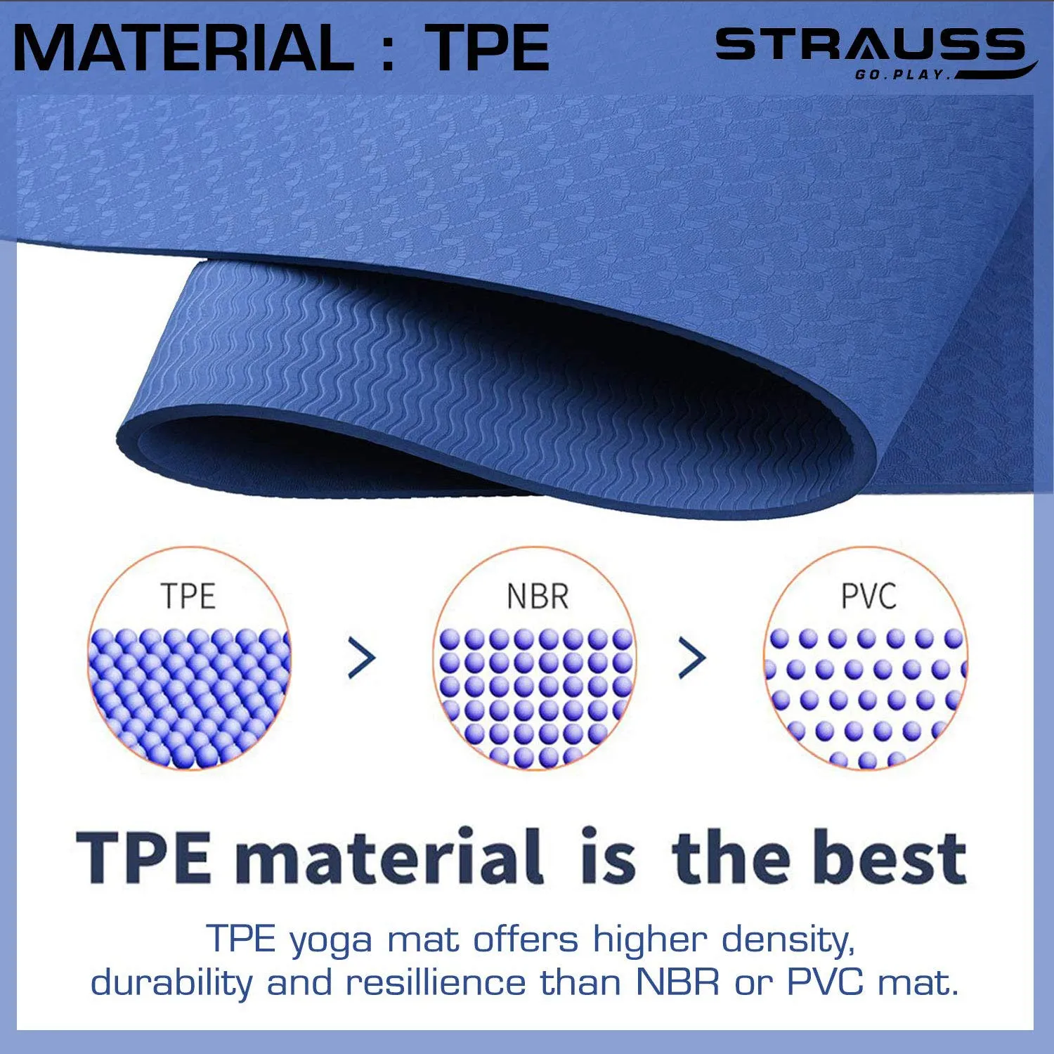 Strauss TPE Eco-Friendly Yoga Mat, 6mm (Blue) and Cooling Towel, 80 cm, (Blue)