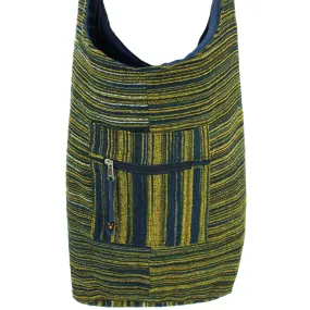 Striped Chenille Sling Shoulder Bag - Navy Yellow