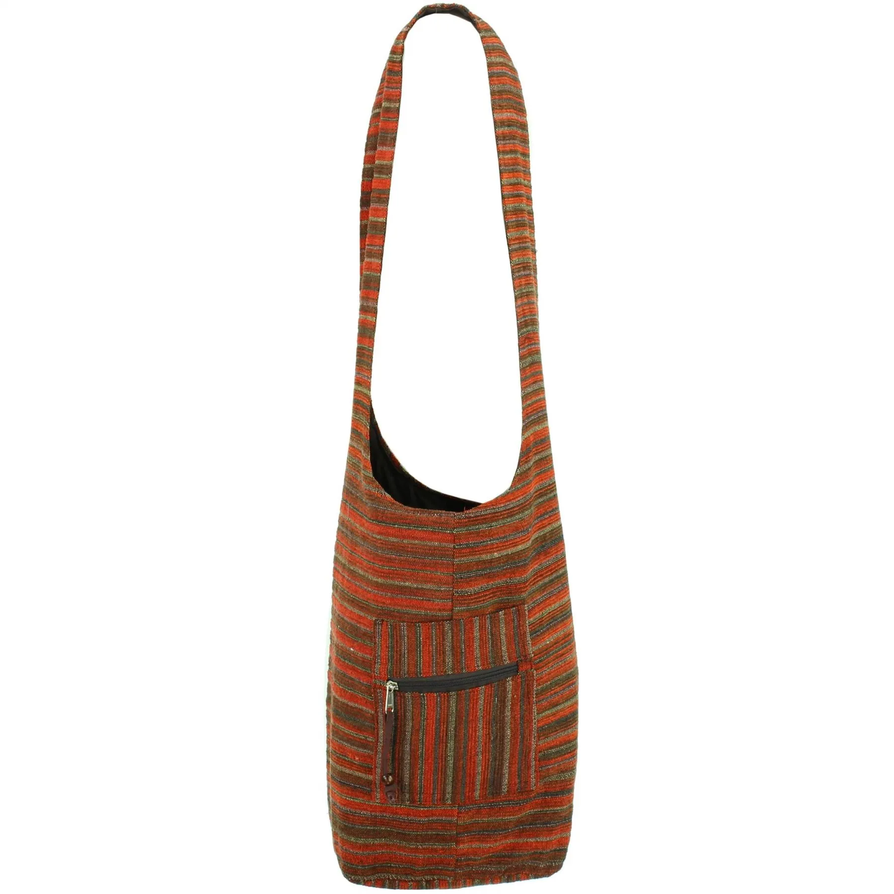 Striped Chenille Sling Shoulder Bag - Red Brown