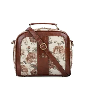 THE CLOWNFISH Elsie Series Tapestry Crossbody Sling Bag for Women Ladies Handbag Single Shoulder Bag with Shoulder Belt (Brown-Floral)