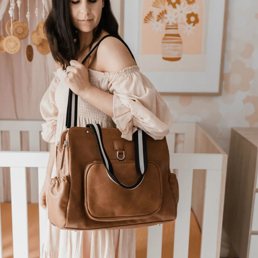 Triple Tote Nappy Bag - Tan Vegan Leather