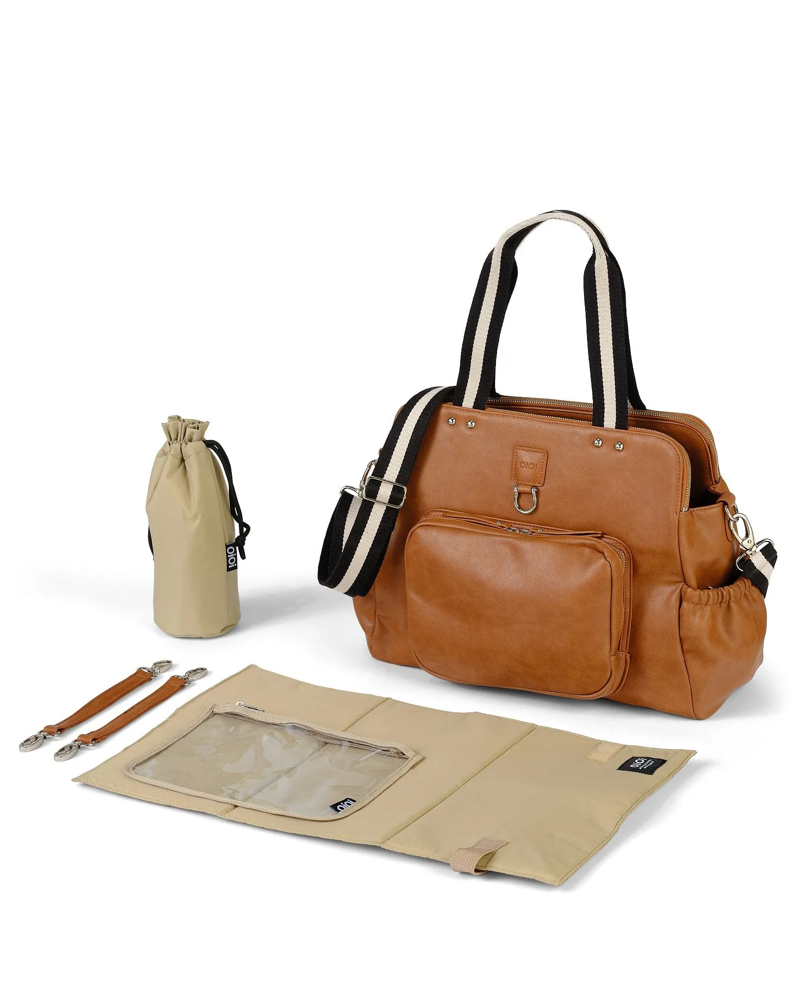 Triple Tote Nappy Bag - Tan Vegan Leather