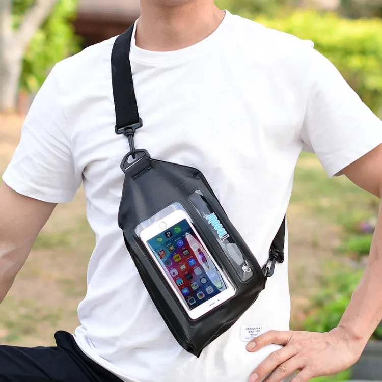 Tteoobl Swimming Waterproof Crossbody Phone Bag Touch Screen Chest Bag,Style: Paste Model(Black)