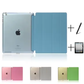 Ultra Slim Four Fold PU Leather with Crystal Hard Back Smart Stand Case Cover for iPad 2 iPad 3 iPad 4 Mini 1 2 3