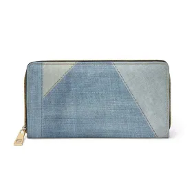 Uniquely You Womens Wallet - Zip Purse / Blue Denim Geometric