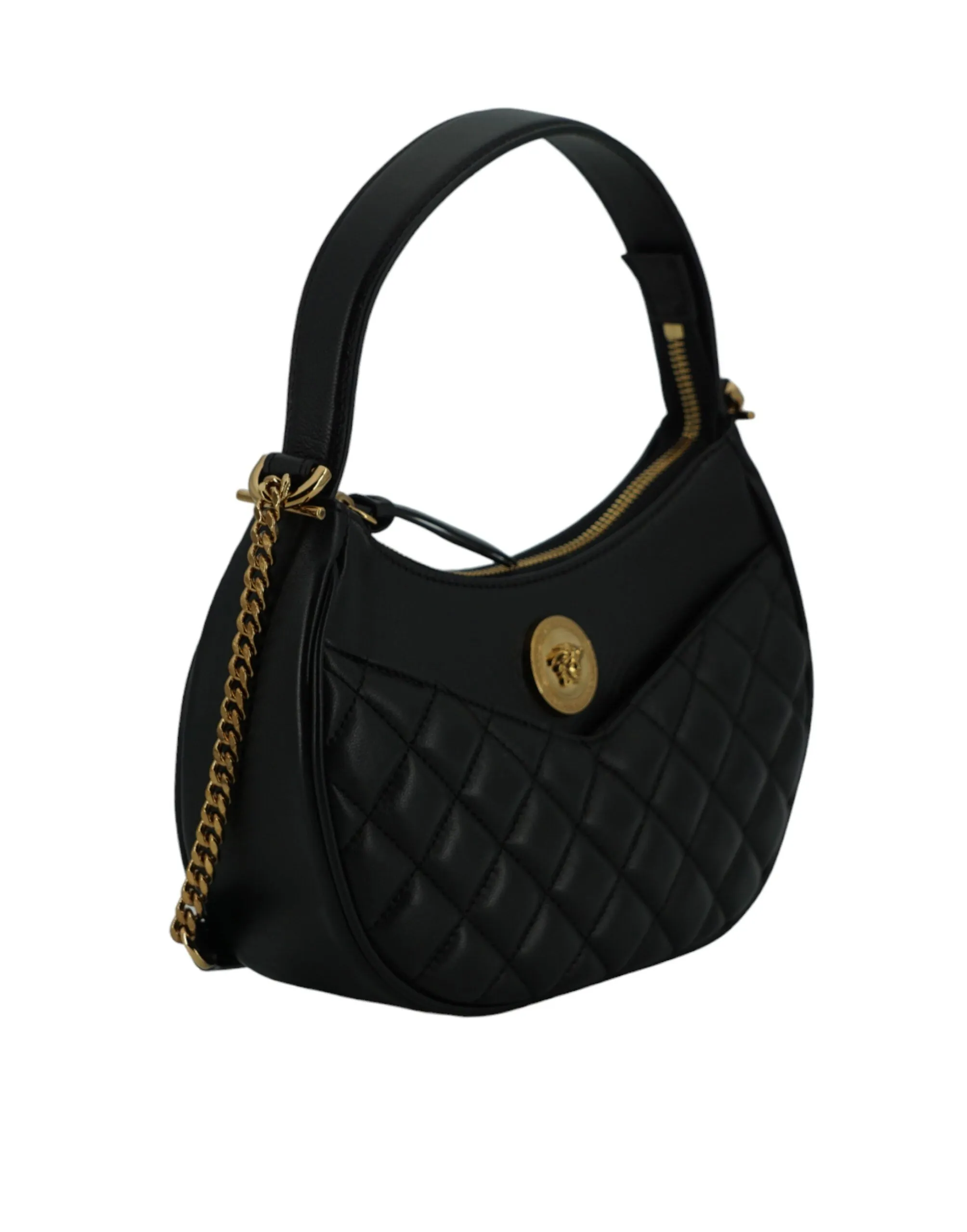 Versace Elegant Half Moon Leather Shoulder Bag