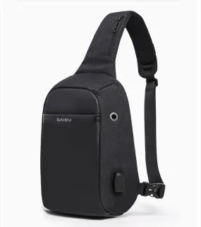 Waterproof Crossbody Bag with USB- Black