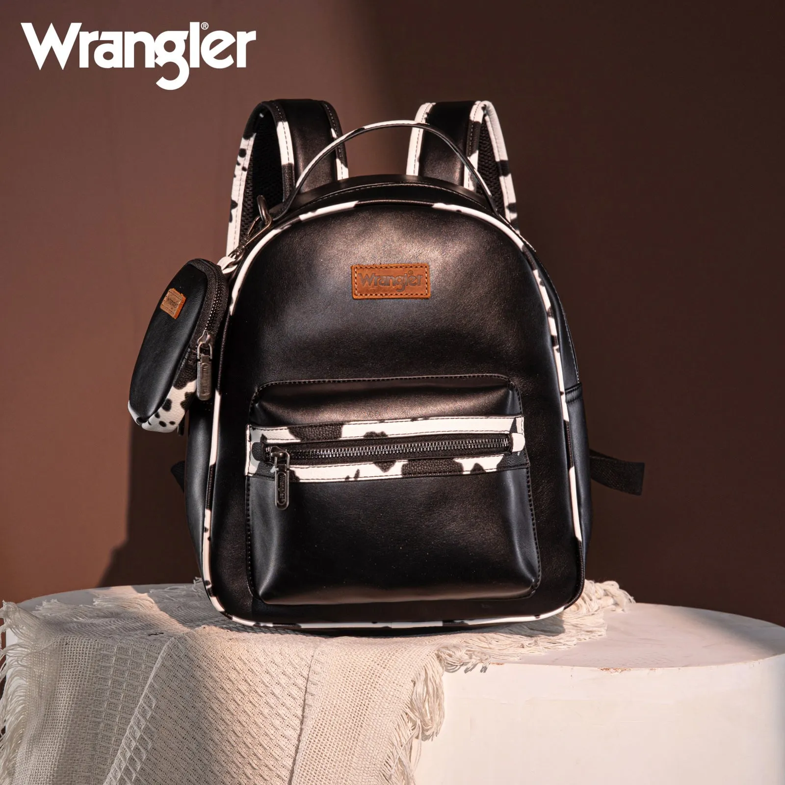 WG102-8603  Wrangler  Cow Print Backpack With Coin Pouch - Black