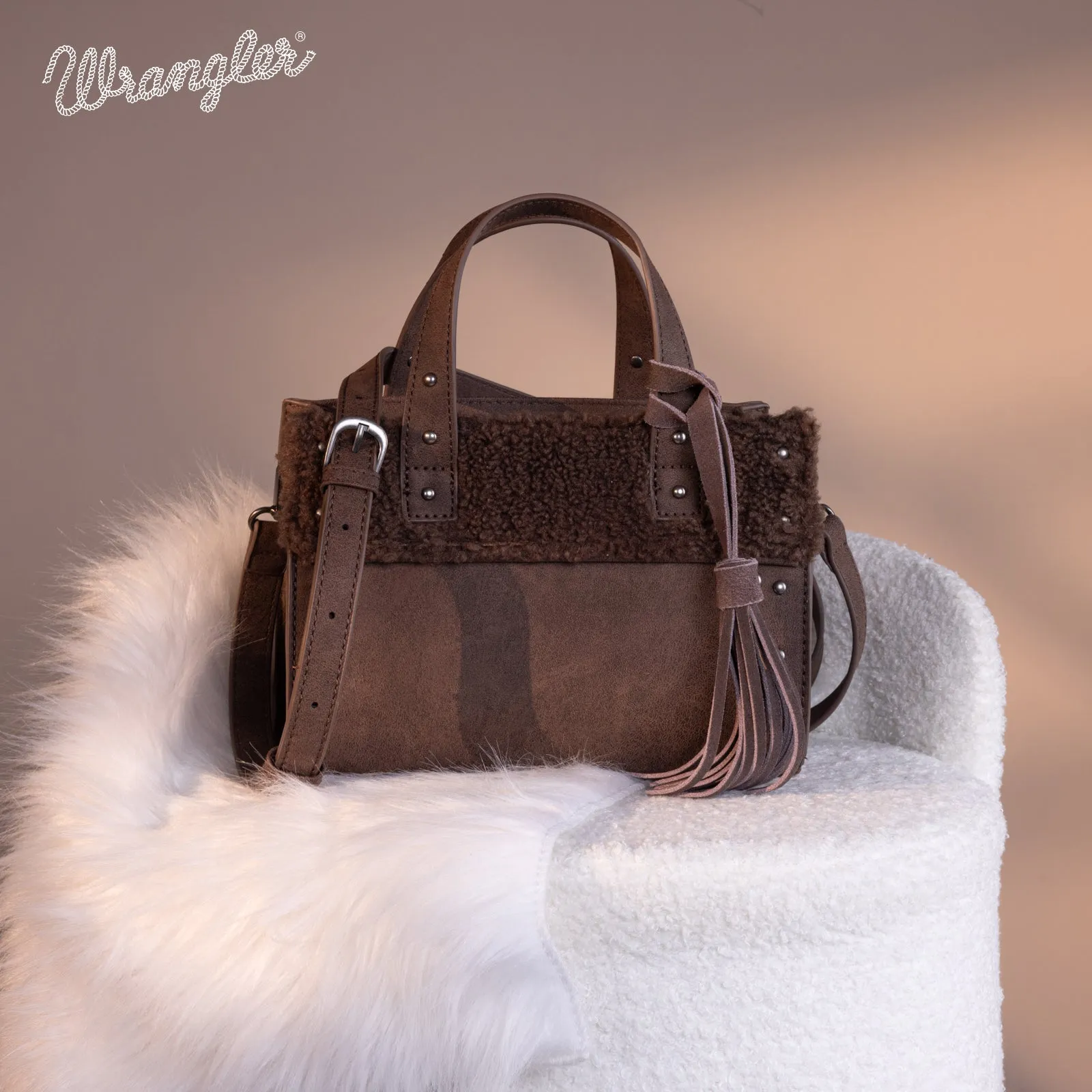 WG160-6011  Wrangler Sherpa Tote Crossbody - Coffee