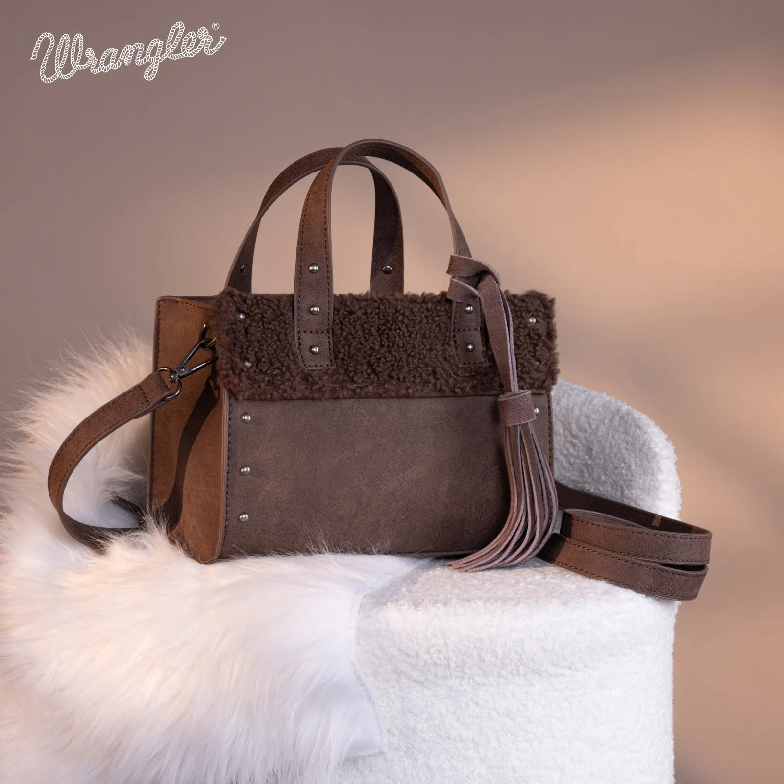 WG160-6011  Wrangler Sherpa Tote Crossbody - Coffee