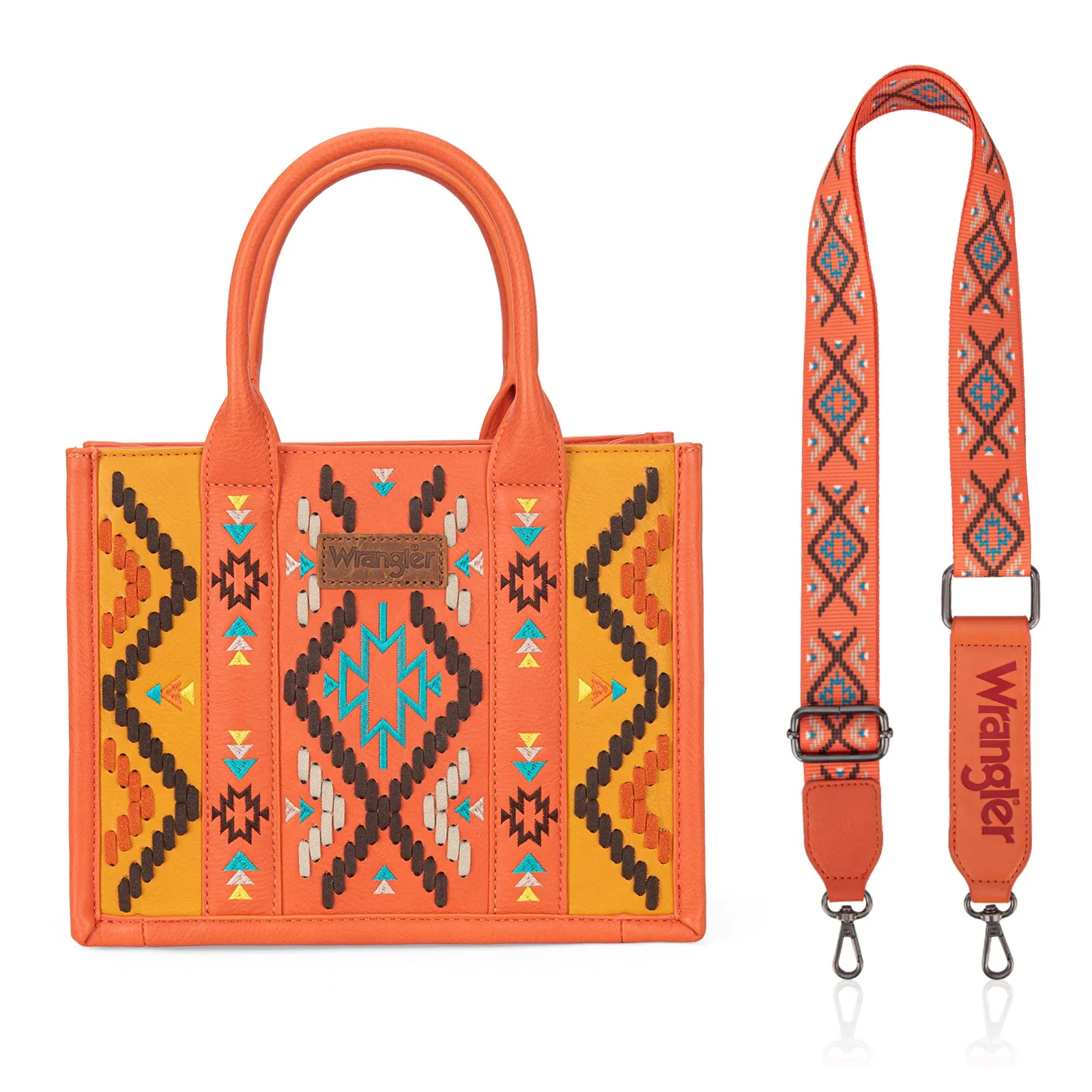 WG2214-8120  Wrangler Aztec Embroidered Tote/Crossbody - Orange