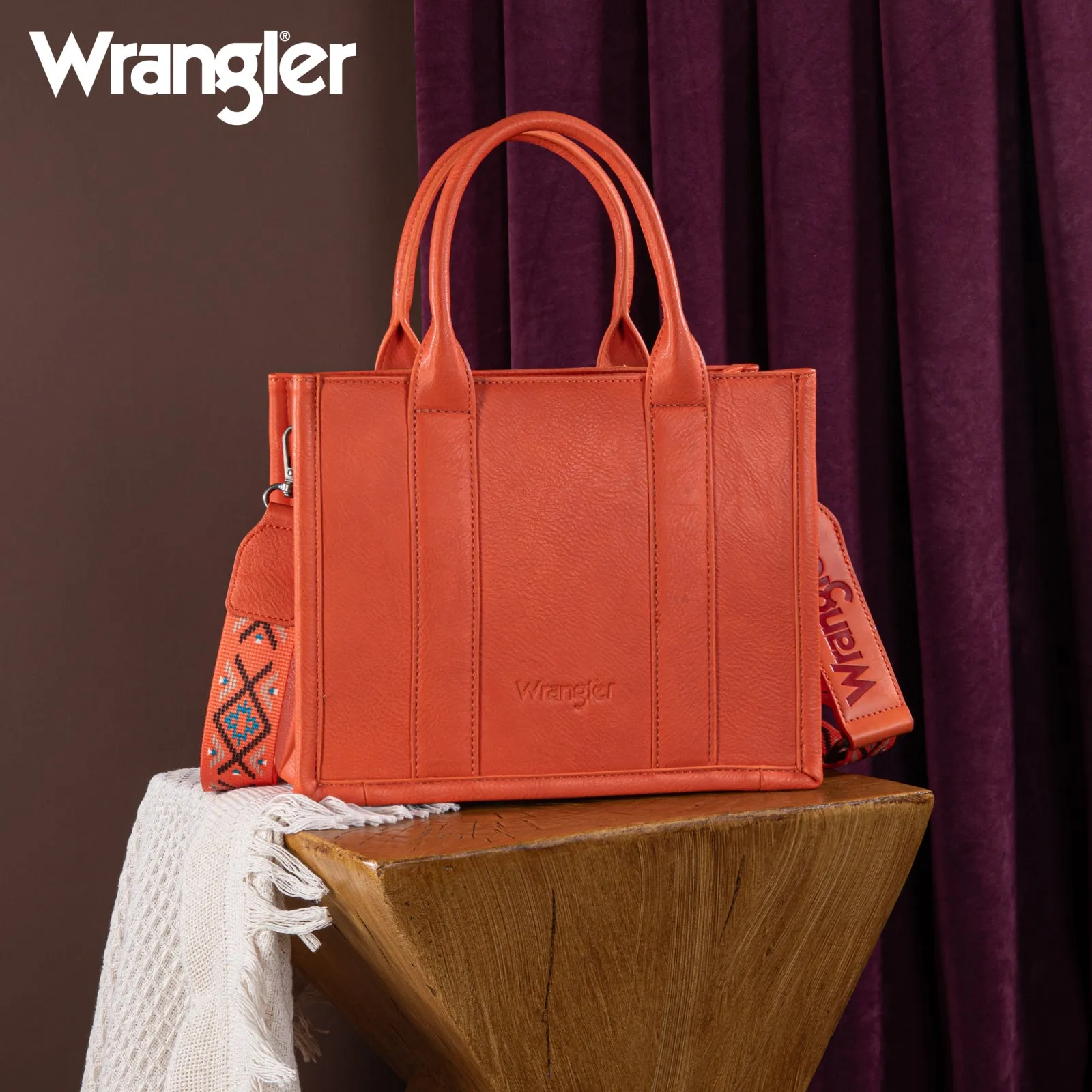 WG2214-8120  Wrangler Aztec Embroidered Tote/Crossbody - Orange