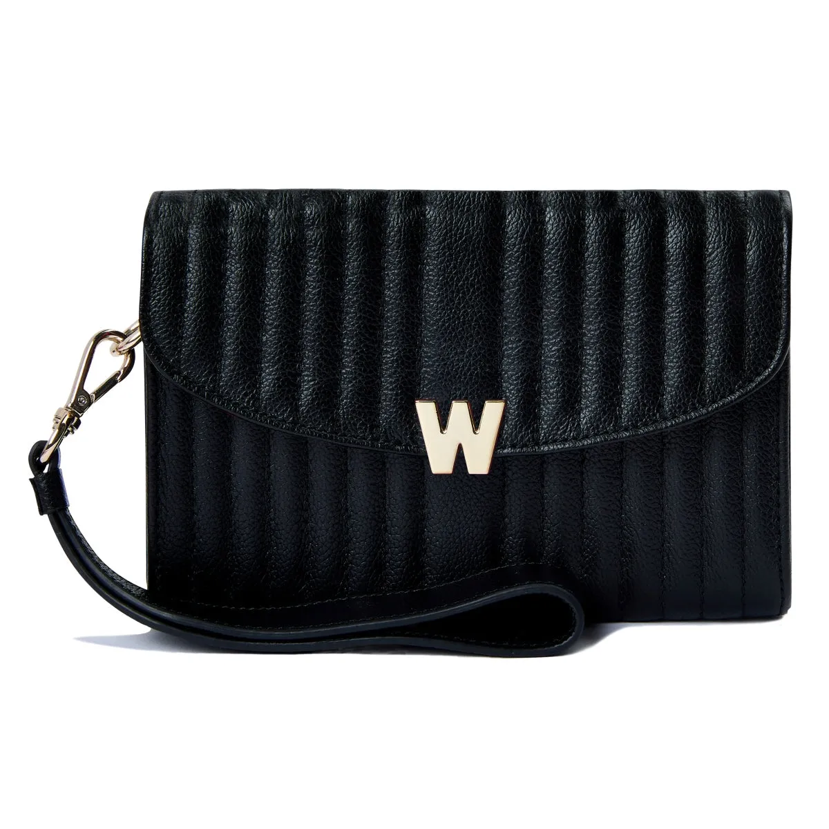 WOF Mimi Collection Leather Black Crossbody Bag with Wristlet