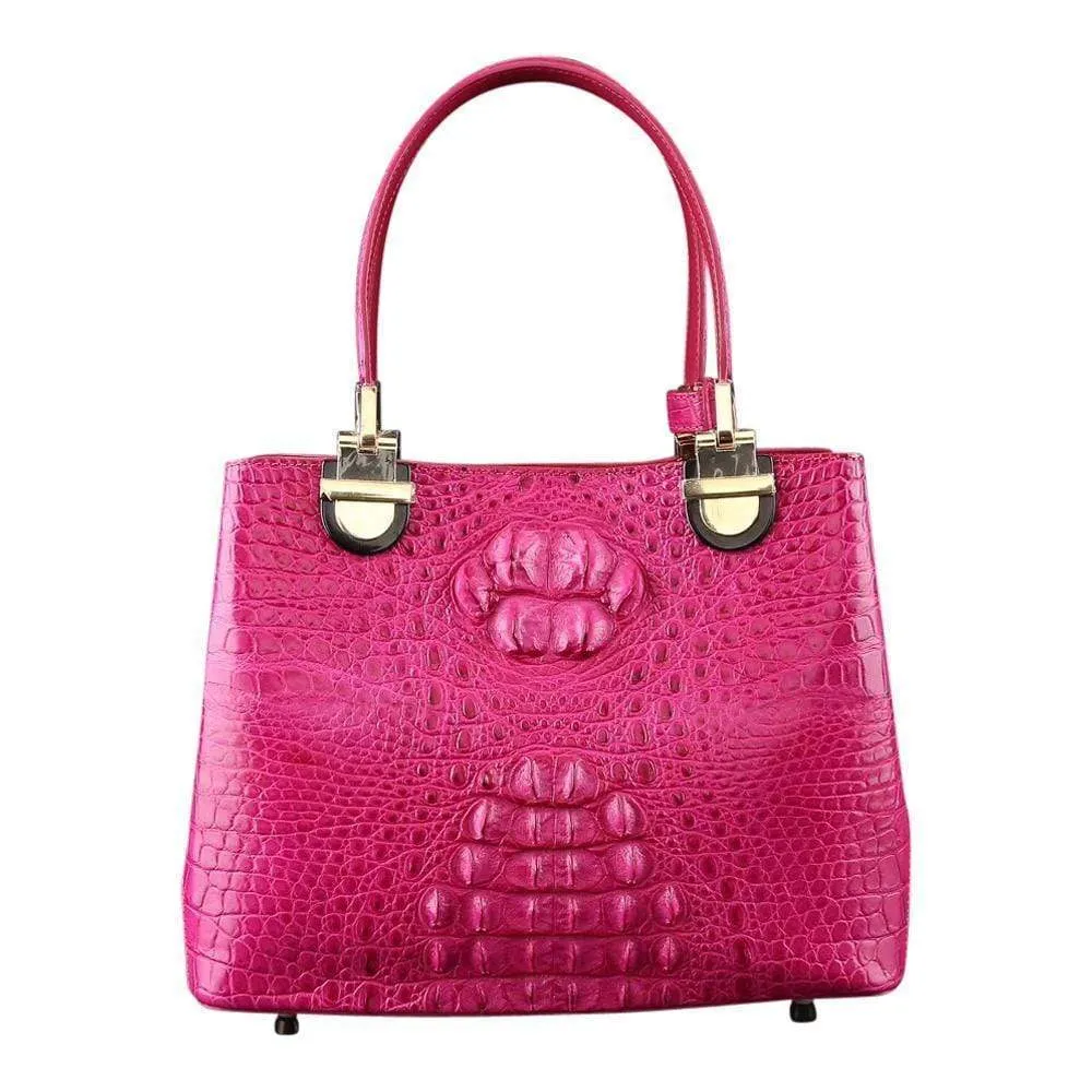 Women's Crocodile Leather Shopper Crossbody Handbag Purse