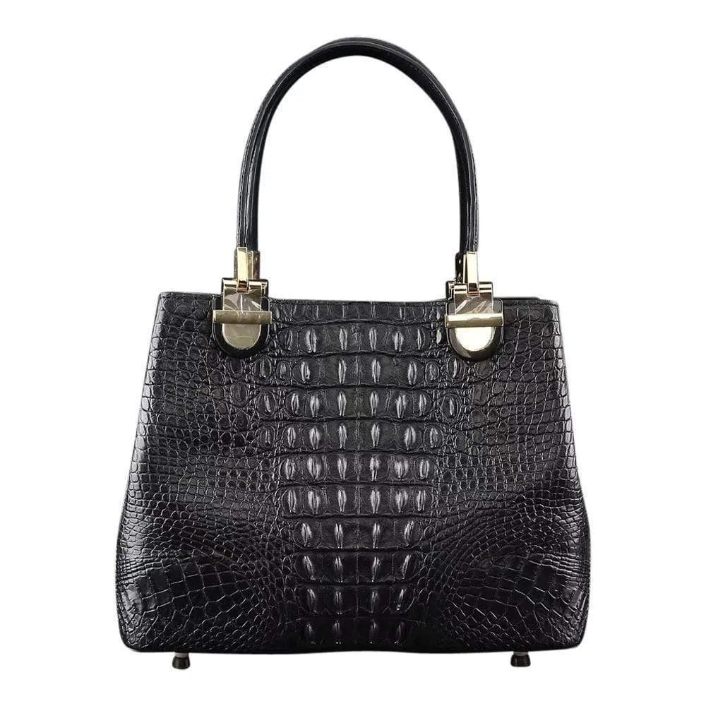 Women's Crocodile Leather Shopper Crossbody Handbag Purse