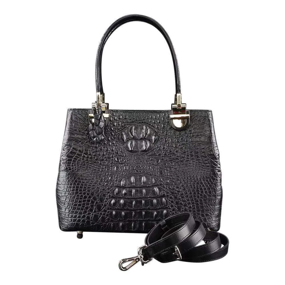 Women's Crocodile Leather Shopper Crossbody Handbag Purse