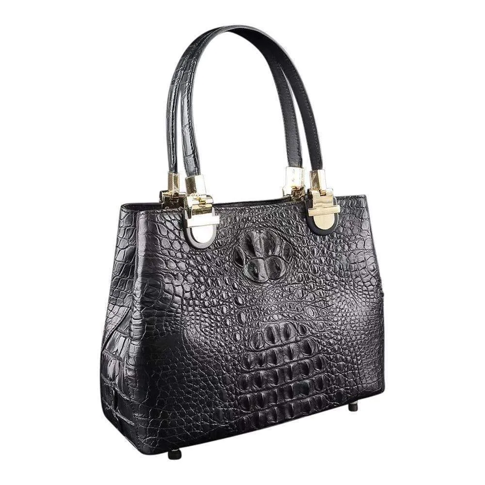 Women's Crocodile Leather Shopper Crossbody Handbag Purse