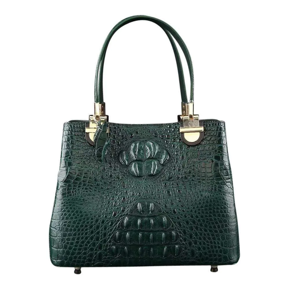 Women's Crocodile Leather Shopper Crossbody Handbag Purse