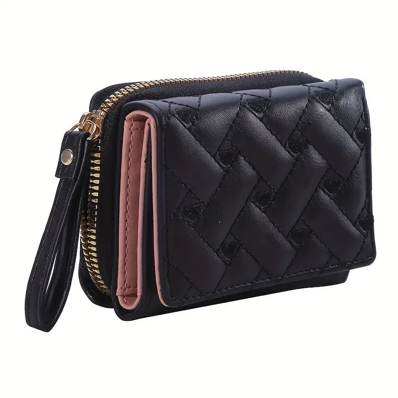 Womens Heart Embroidered Faux Leather Wallet with Card Slots