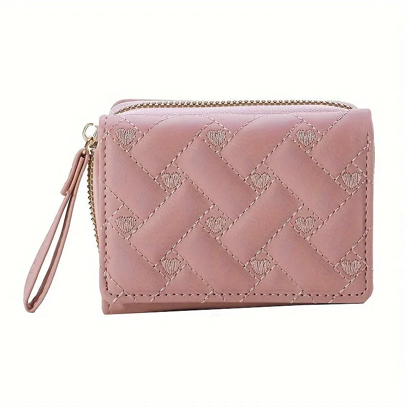 Womens Heart Embroidered Faux Leather Wallet with Card Slots