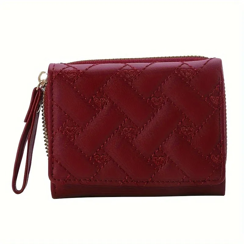 Womens Heart Embroidered Faux Leather Wallet with Card Slots