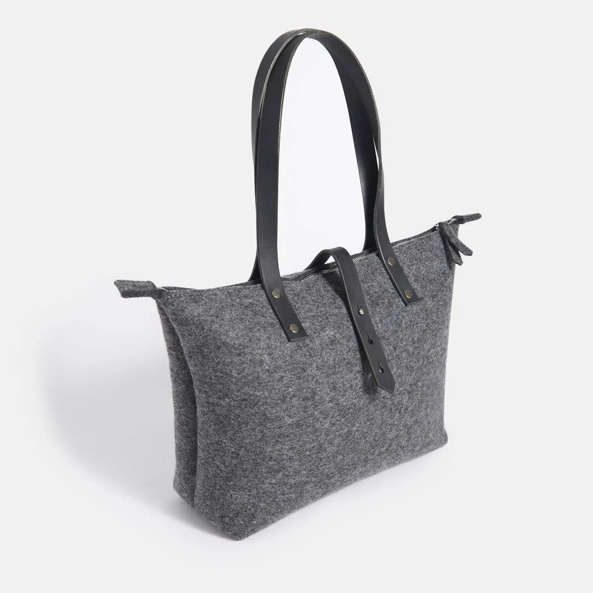 Wool Felt Tote Bag with Zip - Grey