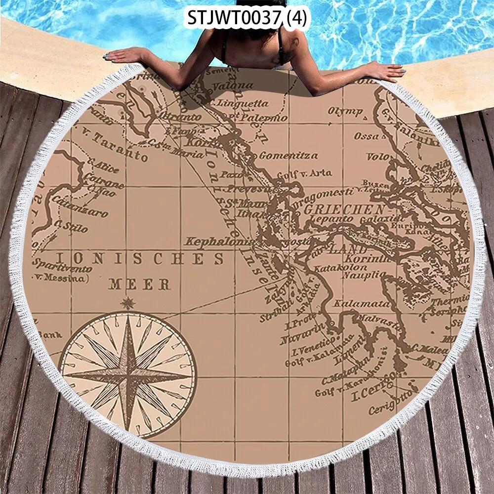 World map pattern Summer Round Swimming Quick-dry Microfiber Bath Towel Swimming Beach Towel Sports Towel Full Body Bath Towel