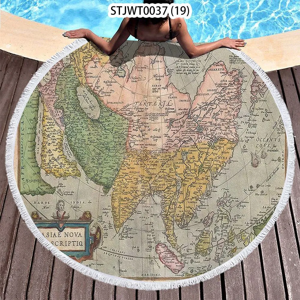 World map pattern Summer Round Swimming Quick-dry Microfiber Bath Towel Swimming Beach Towel Sports Towel Full Body Bath Towel