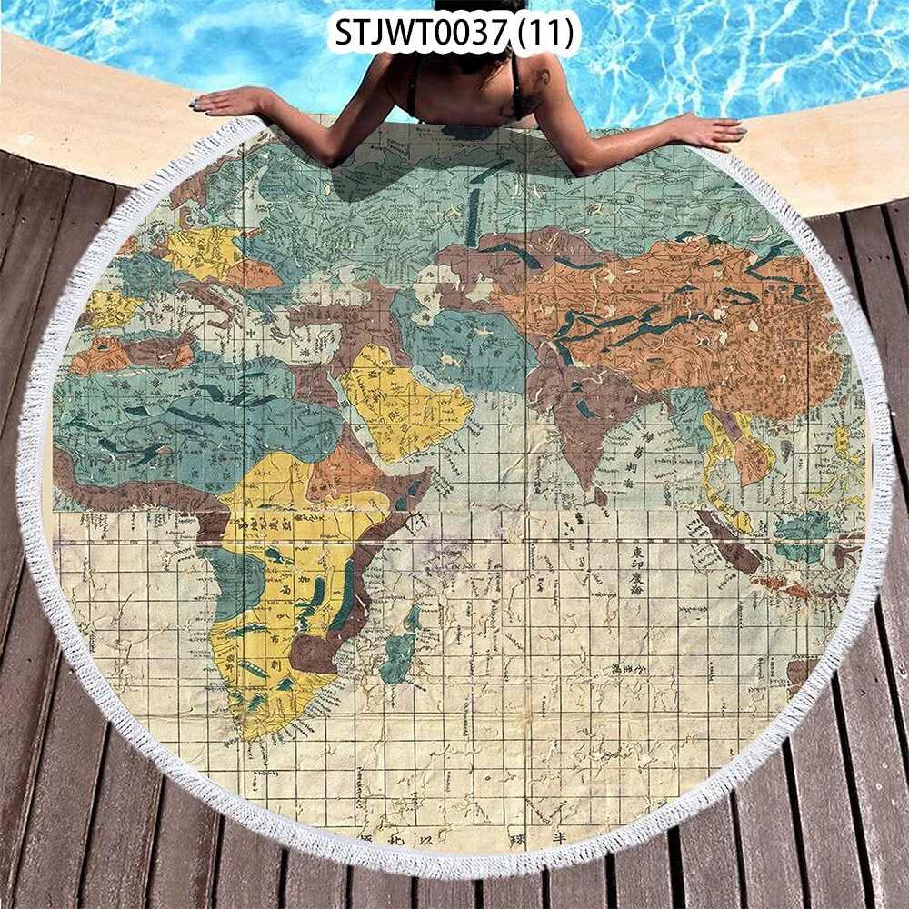 World map pattern Summer Round Swimming Quick-dry Microfiber Bath Towel Swimming Beach Towel Sports Towel Full Body Bath Towel