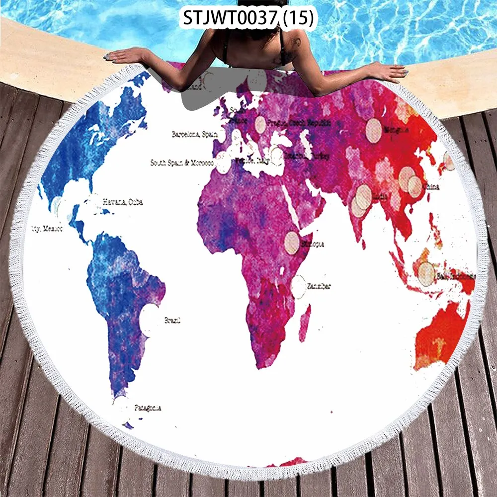 World map pattern Summer Round Swimming Quick-dry Microfiber Bath Towel Swimming Beach Towel Sports Towel Full Body Bath Towel