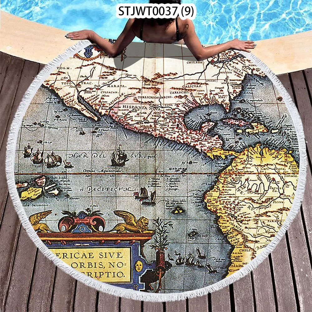 World map pattern Summer Round Swimming Quick-dry Microfiber Bath Towel Swimming Beach Towel Sports Towel Full Body Bath Towel