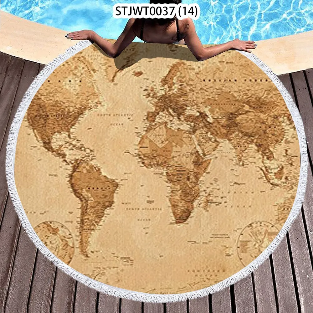 World map pattern Summer Round Swimming Quick-dry Microfiber Bath Towel Swimming Beach Towel Sports Towel Full Body Bath Towel