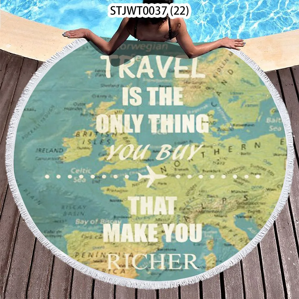 World map pattern Summer Round Swimming Quick-dry Microfiber Bath Towel Swimming Beach Towel Sports Towel Full Body Bath Towel