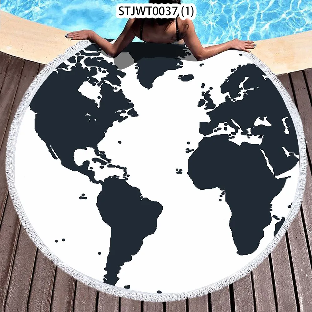 World map pattern Summer Round Swimming Quick-dry Microfiber Bath Towel Swimming Beach Towel Sports Towel Full Body Bath Towel