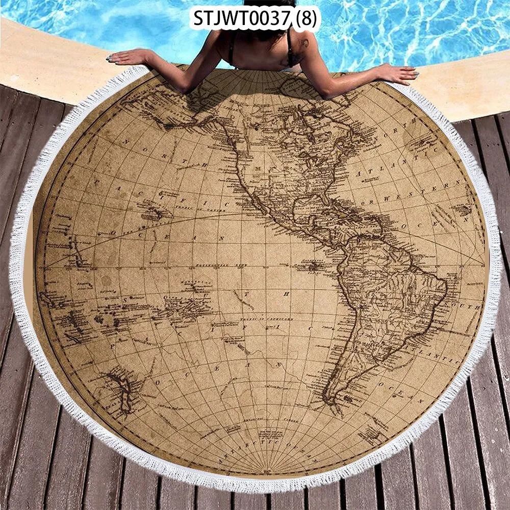 World map pattern Summer Round Swimming Quick-dry Microfiber Bath Towel Swimming Beach Towel Sports Towel Full Body Bath Towel