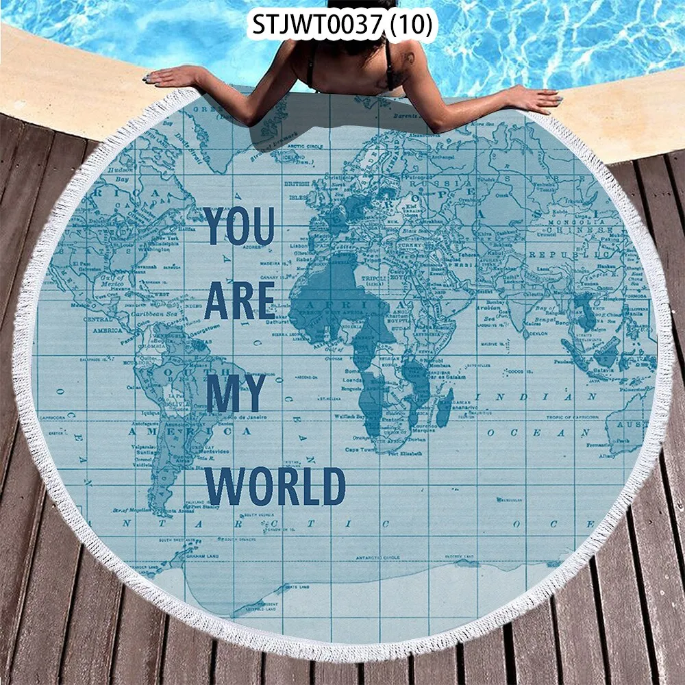 World map pattern Summer Round Swimming Quick-dry Microfiber Bath Towel Swimming Beach Towel Sports Towel Full Body Bath Towel