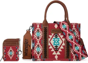 Wrangler Aztec Small Tote/Crossbody and Card Case Set 2Pc- Burgundy