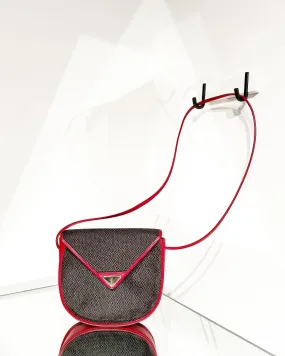 YVES SAINT LAURENT Vintage Red Leather Woven Coated Canvas Crossbody Bag